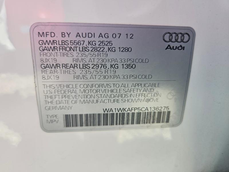 Продажа на аукционе авто 2012 Audi Q5, vin: WA1WKAFP5CA136275, номер лота: 48701956