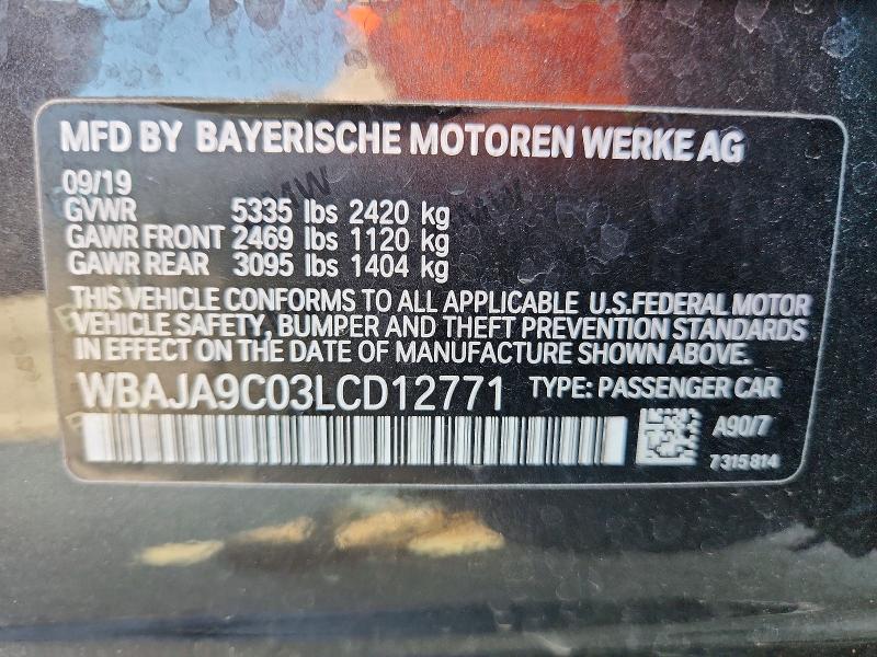 48499016 :رقم المزاد ، WBAJA9C03LCD12771 vin ، 2020 Bmw 530e مزاد بيع