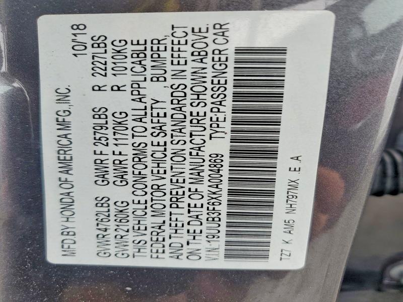 48333046 :رقم المزاد ، 19UUB3F6XKA004869 vin ، 2019 Acura Tlx مزاد بيع