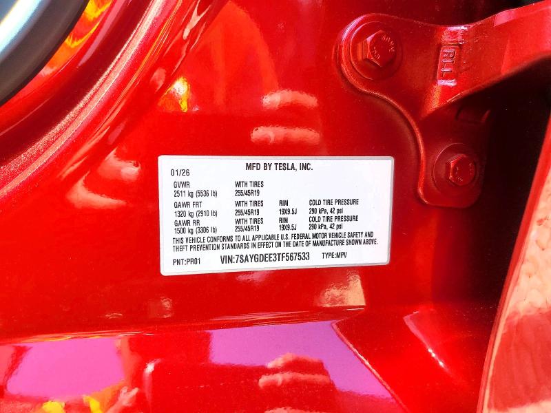 51700966 :رقم المزاد ، 7SAYGDEE3TF567533 vin ، 2026 Tesla Model Y مزاد بيع