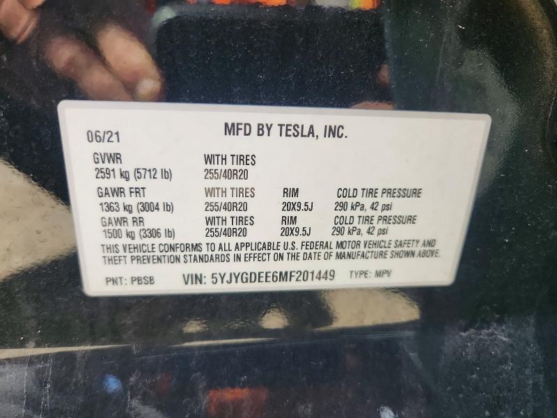2021 Tesla Model Y მანქანა იყიდება აუქციონზე, vin: 5YJYGDEE6MF201449, აუქციონის ნომერი: 51509836
