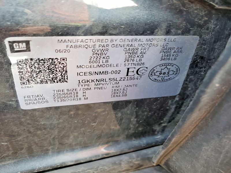 2020 Gmc Acadia მანქანა იყიდება აუქციონზე, vin: 1GKKNRLS5LZ215647, აუქციონის ნომერი: 48362146