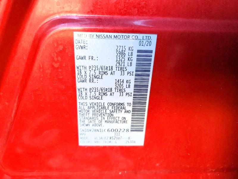 Auction sale of the 2020 Nissan Pathfinder, vin: 5N1DR2BN1LC600228, lot number: 50214486