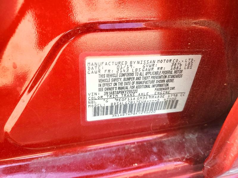 Aukcja sprzedaży 2019 Nissan Sentra, vin: 3N1AB7AP8KY295220, numer aukcji: 49463026