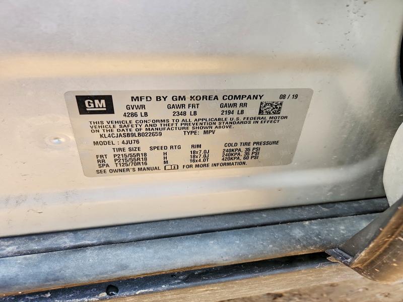 2020 Buick Encore მანქანა იყიდება აუქციონზე, vin: KL4CJASB9LB022659, აუქციონის ნომერი: 51972856