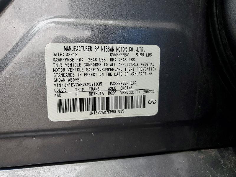 47661626 :رقم المزاد ، JN1EV7AR7KM591035 vin ، 2019 Infiniti Q50 مزاد بيع