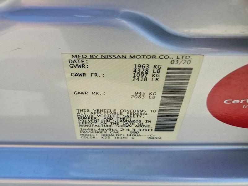 2020 Nissan Altima მანქანა იყიდება აუქციონზე, vin: 1N4BL4BV9LC243380, აუქციონის ნომერი: 51111246