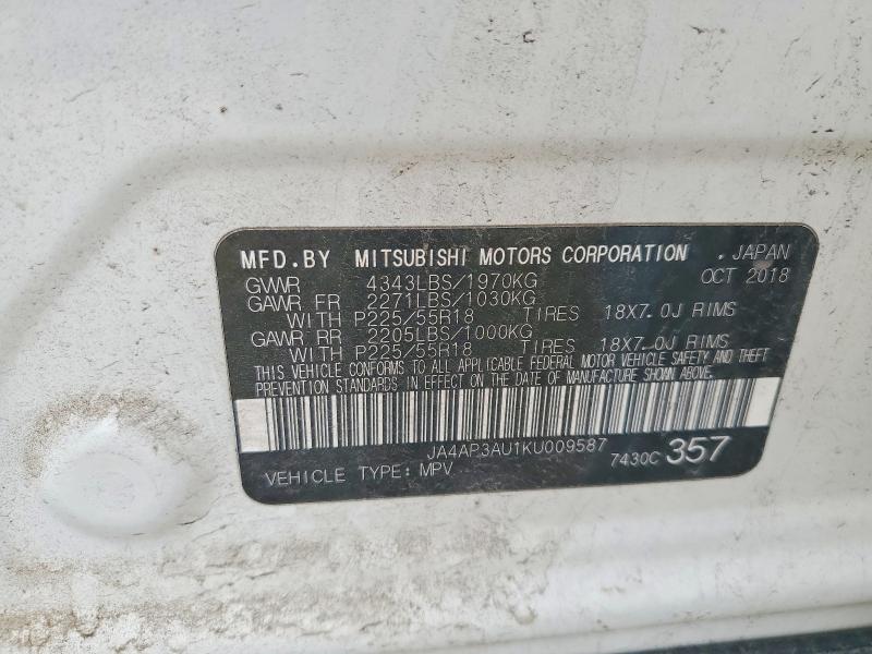 51647526 :رقم المزاد ، JA4AP3AU1KU009587 vin ، 2019 Mitsubishi Outlander Sport مزاد بيع