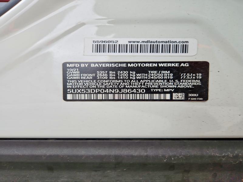 51704296 :رقم المزاد ، 5UX53DP04N9J86430 vin ، 2022 Bmw X3 مزاد بيع