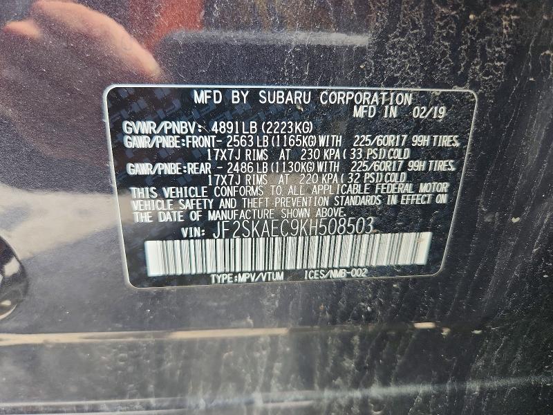Продаж на аукціоні авто 2019 Subaru Forester, vin: JF2SKAEC9KH508503, номер лоту: 50714046