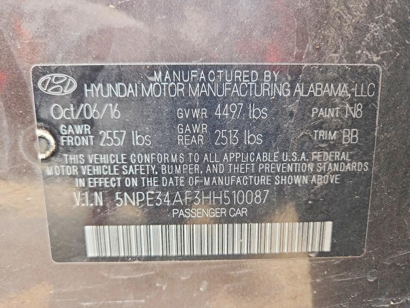 51654676 :رقم المزاد ، 5NPE34AF3HH510087 vin ، 2017 Hyundai Sonata مزاد بيع
