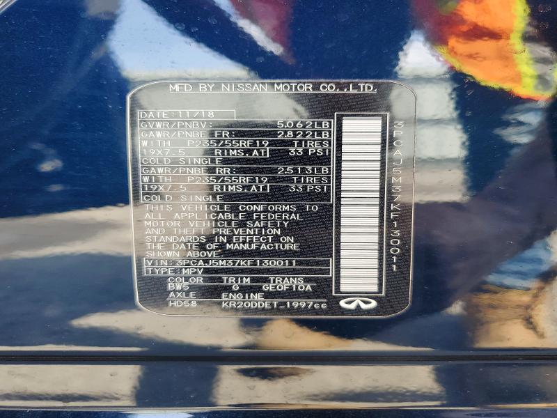 Aukcja sprzedaży 2019 Infiniti Qx50, vin: 3PCAJ5M37KF130011, numer aukcji: 48787206
