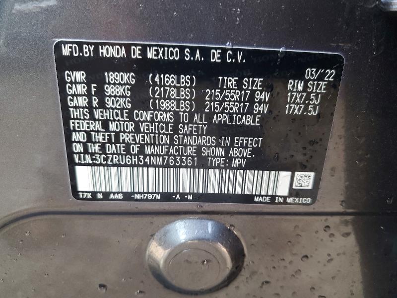 49573696 :رقم المزاد ، 3CZRU6H34NM763361 vin ، 2022 Honda Hr-v مزاد بيع
