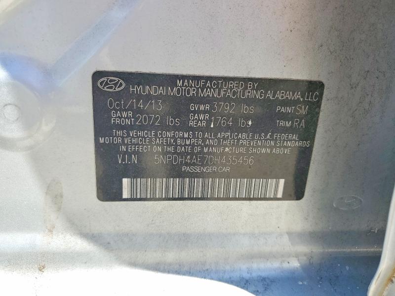 2013 Hyundai Elantra მანქანა იყიდება აუქციონზე, vin: 5NPDH4AE7DH435456, აუქციონის ნომერი: 50097606