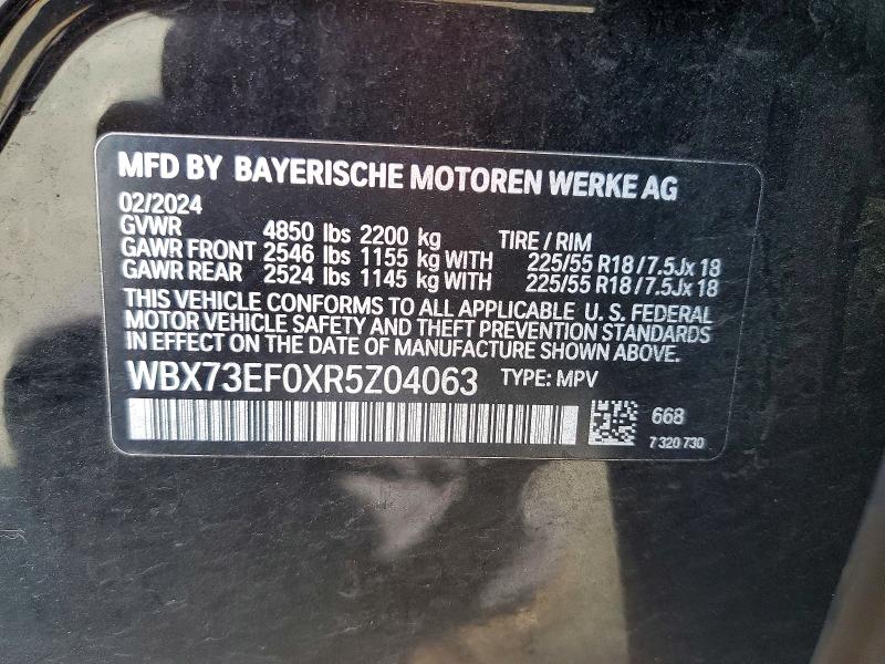2024 Bmw X1 მანქანა იყიდება აუქციონზე, vin: WBX73EF0XR5Z04063, აუქციონის ნომერი: 49986716