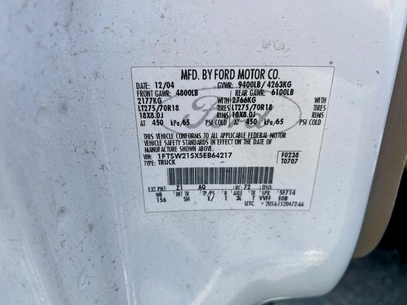 Aukcja sprzedaży 2005 Ford F250, vin: 1FTSW215X5EB64217, numer aukcji: 51647686
