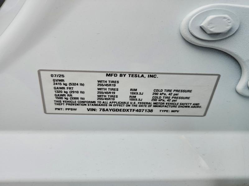 Aukcja sprzedaży 2026 Tesla Model Y, vin: 7SAYGDEDXTF407138, numer aukcji: 49490056