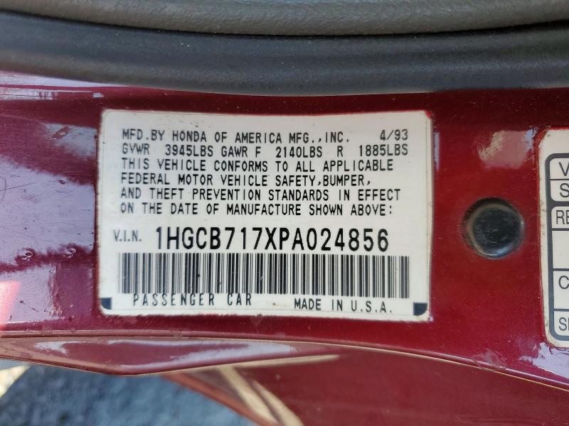 48769996 :رقم المزاد ، 1HGCB717XPA024856 vin ، 1993 Honda Accord مزاد بيع