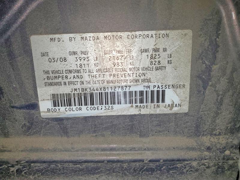 Продаж на аукціоні авто 2008 Mazda 3, vin: JM1BK344X81127877, номер лоту: 50705086