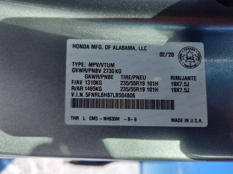 Продажа на аукционе авто 2020 Honda Odyssey, vin: 5FNRL6H87LB504806, номер лота: 50117726