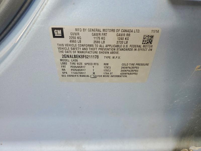 Aukcja sprzedaży 2015 Chevrolet Equinox, vin: 2GNALBEK8F6211178, numer aukcji: 51416946