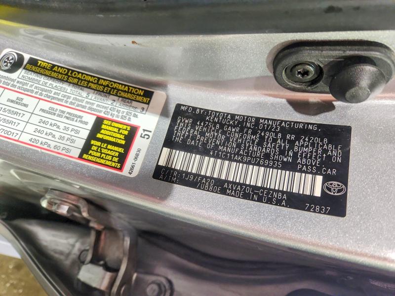 2023 Toyota Camry მანქანა იყიდება აუქციონზე, vin: 4T1C11AK9PU769935, აუქციონის ნომერი: 51208386
