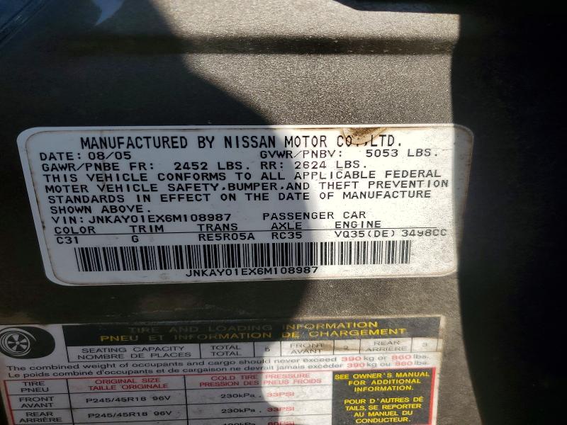 Aukcja sprzedaży 2006 Infiniti M35, vin: JNKAY01EX6M108987, numer aukcji: 50348846