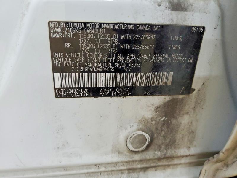 Aukcja sprzedaży 2018 Toyota Rav4, vin: 2T3RFREV8JW804655, numer aukcji: 50712246