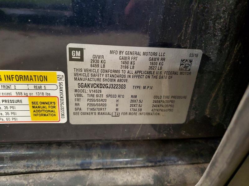 48768466 :رقم المزاد ، 5GAKVCKD2GJ322303 vin ، 2016 Buick Enclave مزاد بيع