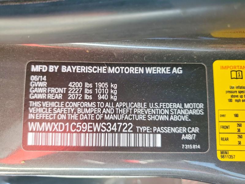 Продажа на аукционе авто 2014 Mini Cooper, vin: WMWXD1C59EWS34722, номер лота: 51627976