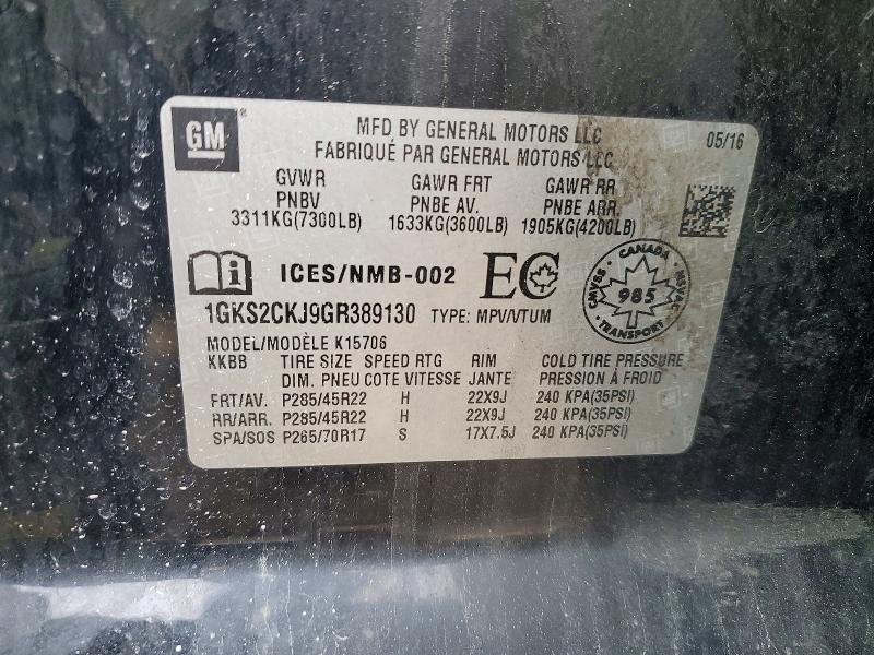 Aukcja sprzedaży 2016 Gmc Yukon, vin: 1GKS2CKJ9GR389130, numer aukcji: 48408796