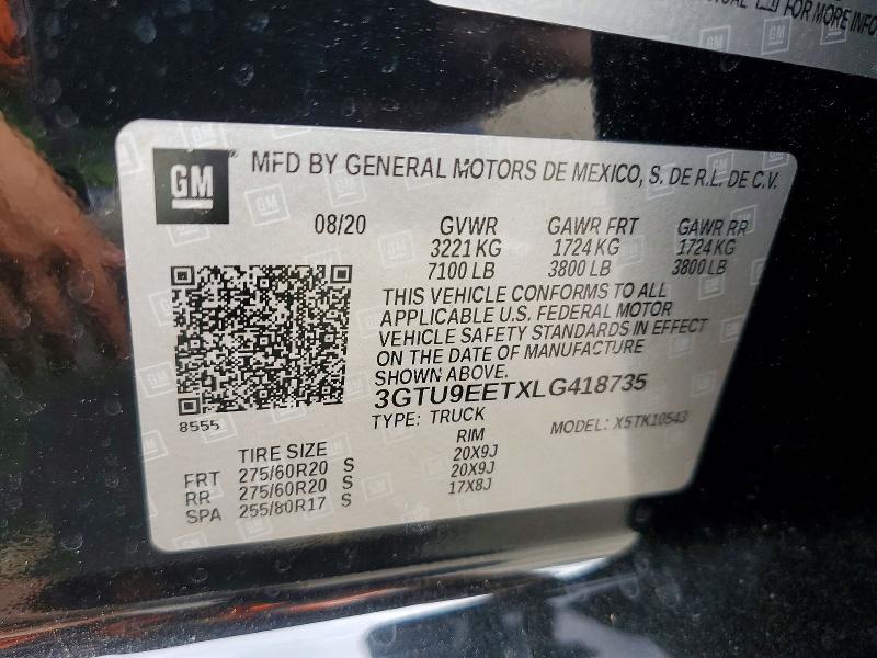 Aukcja sprzedaży 2020 Gmc Sierra, vin: 3GTU9EETXLG418735, numer aukcji: 48336566