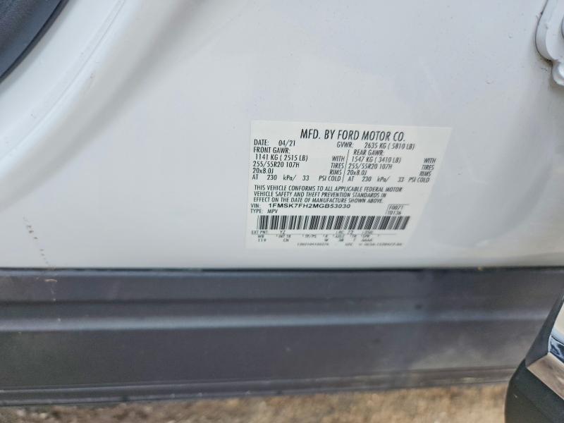 48593106 :رقم المزاد ، 1FMSK7FH2MGB53030 vin ، 2021 Ford Explorer مزاد بيع