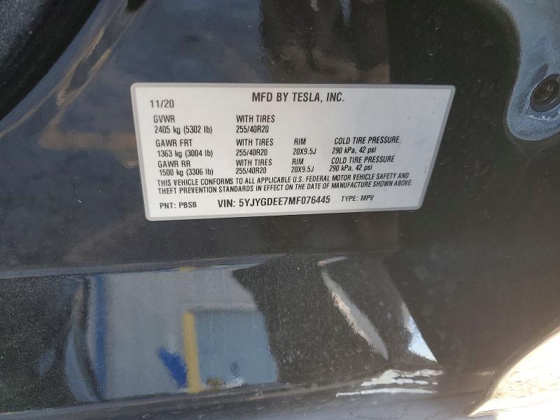 Aukcja sprzedaży 2021 Tesla Model Y, vin: 5YJYGDEE7MF076445, numer aukcji: 48193656