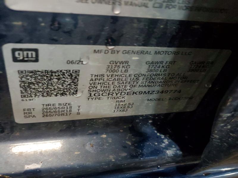 Aukcja sprzedaży 2021 Chevrolet Silverado, vin: 1GCRYDEK9MZ349774, numer aukcji: 48397246