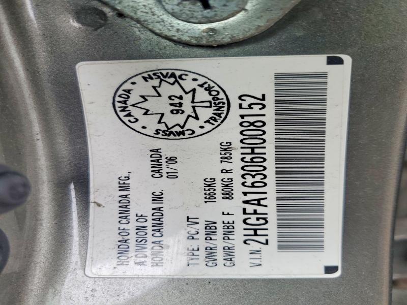 51473606 :رقم المزاد ، 2HGFA16306H008152 vin ، 2006 Honda Civic مزاد بيع