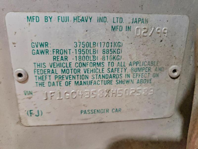 Продаж на аукціоні авто 1999 Subaru Impreza, vin: JF1GC4358XH502583, номер лоту: 50497406