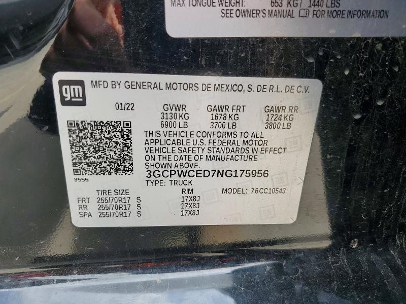 48491276 :رقم المزاد ، 3GCPWCED7NG175956 vin ، 2022 Chevrolet Silverado Ltd مزاد بيع