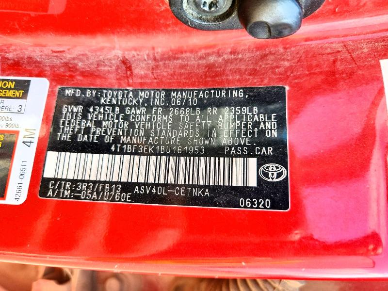2011 Toyota Camry მანქანა იყიდება აუქციონზე, vin: 4T1BF3EK1BU161953, აუქციონის ნომერი: 50950836