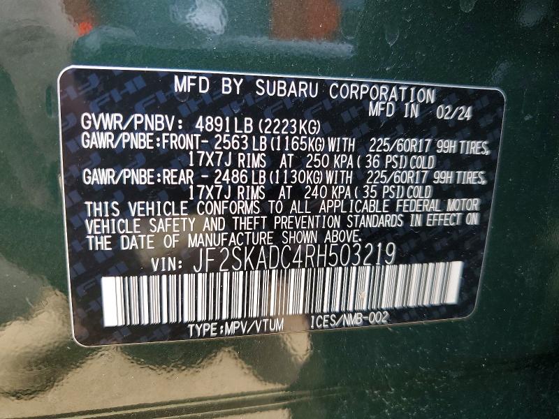 Aukcja sprzedaży 2024 Subaru Forester, vin: JF2SKADC4RH503219, numer aukcji: 51208706