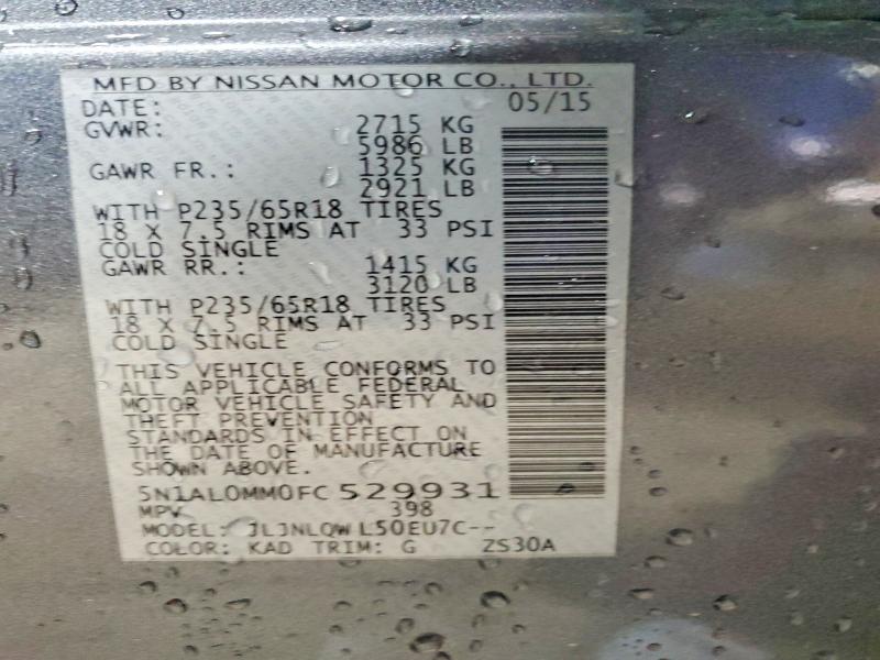 Продажа на аукционе авто 2015 Infiniti Qx60, vin: 5N1AL0MM0FC529931, номер лота: 49966976