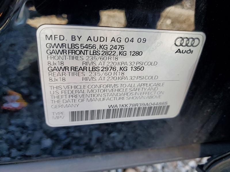 2009 Audi Q5 მანქანა იყიდება აუქციონზე, vin: WA1KK78R39A044865, აუქციონის ნომერი: 48842426