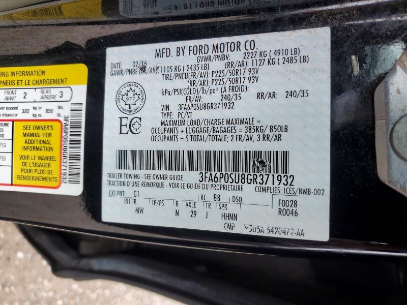 48139566 :رقم المزاد ، 3FA6P0SU8GR371932 vin ، 2016 Ford Fusion مزاد بيع