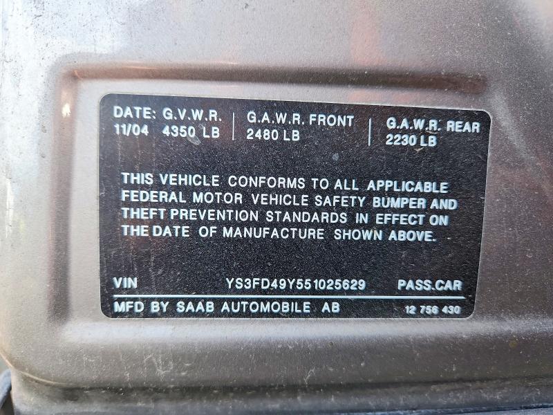 52003416 :رقم المزاد ، YS3FD49Y551025629 vin ، 2005 Saab 9-3 مزاد بيع