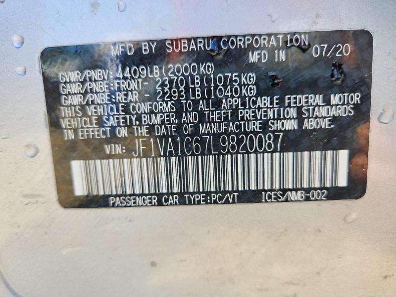 Продаж на аукціоні авто 2020 Subaru Wrx, vin: JF1VA1C67L9820087, номер лоту: 50992596