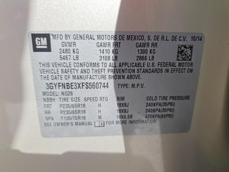 49560796 :رقم المزاد ، 3GYFNBE3XFS560744 vin ، 2015 Cadillac Srx مزاد بيع