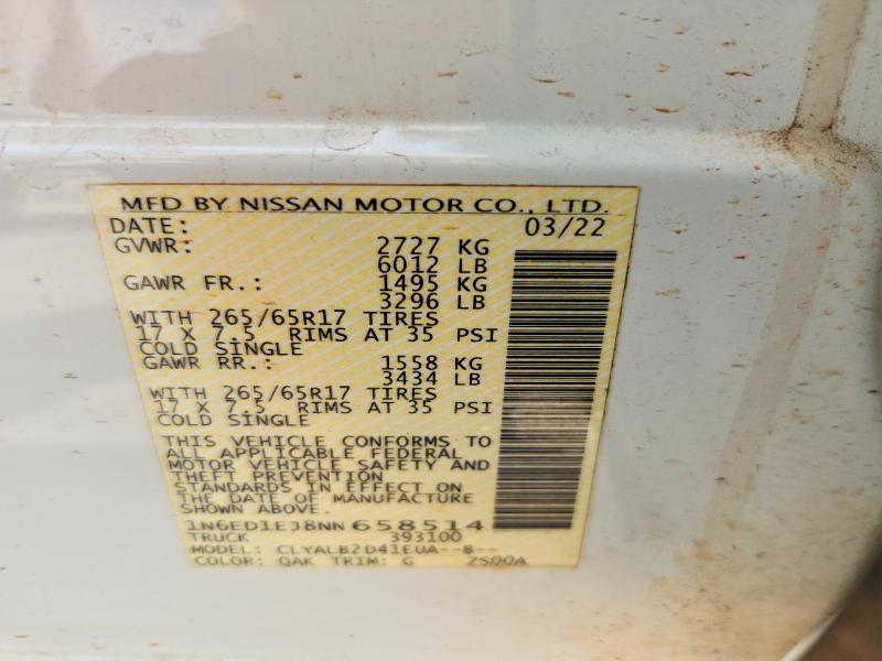 2022 Nissan Frontier მანქანა იყიდება აუქციონზე, vin: 1N6ED1EJ8NN658514, აუქციონის ნომერი: 49904206