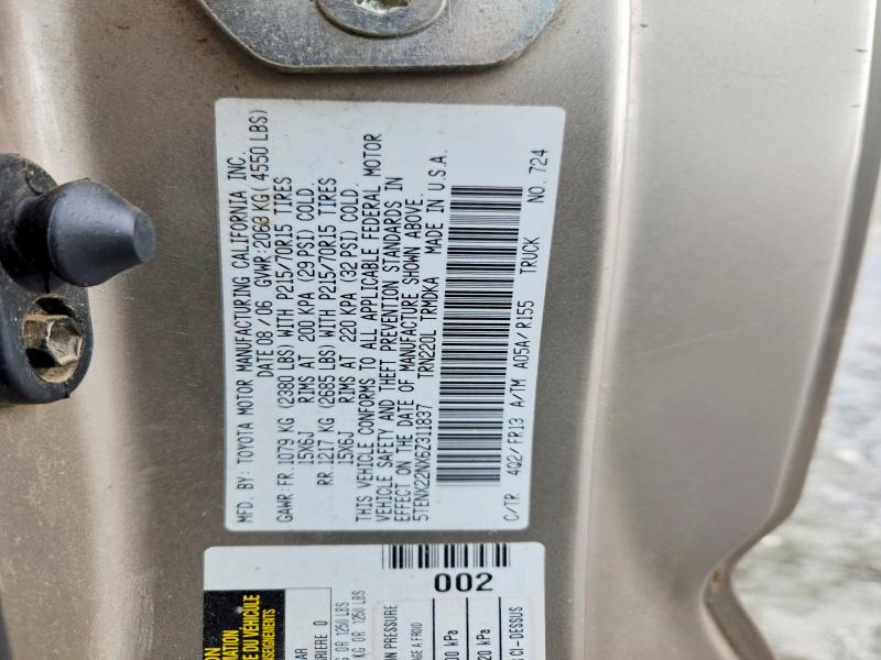 2006 Toyota Tacoma მანქანა იყიდება აუქციონზე, vin: 5TENX22NX6Z311837, აუქციონის ნომერი: 51559376