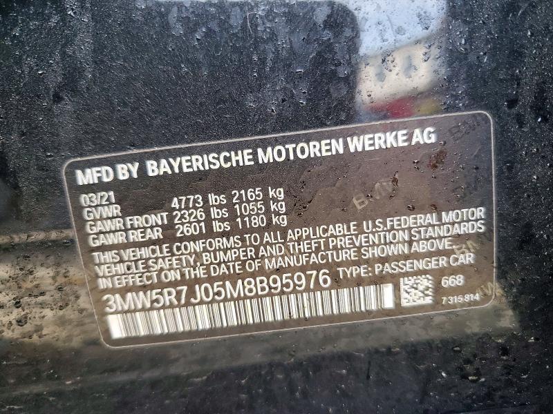 Aukcja sprzedaży 2021 Bmw 330xi, vin: 3MW5R7J05M8B95976, numer aukcji: 47177846