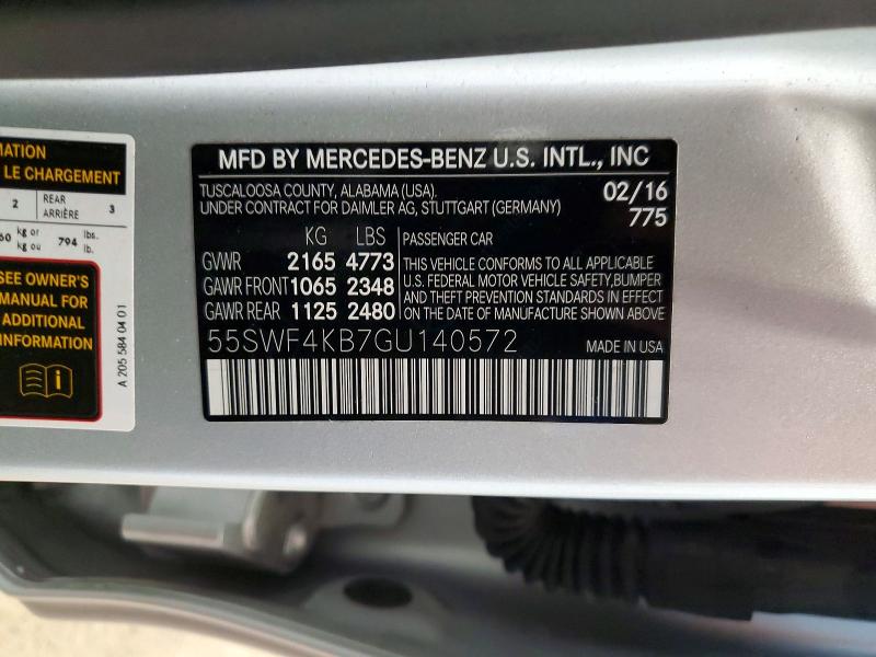 Продажа на аукционе авто 2016 Mercedes-benz C, vin: 55SWF4KB7GU140572, номер лота: 49651686